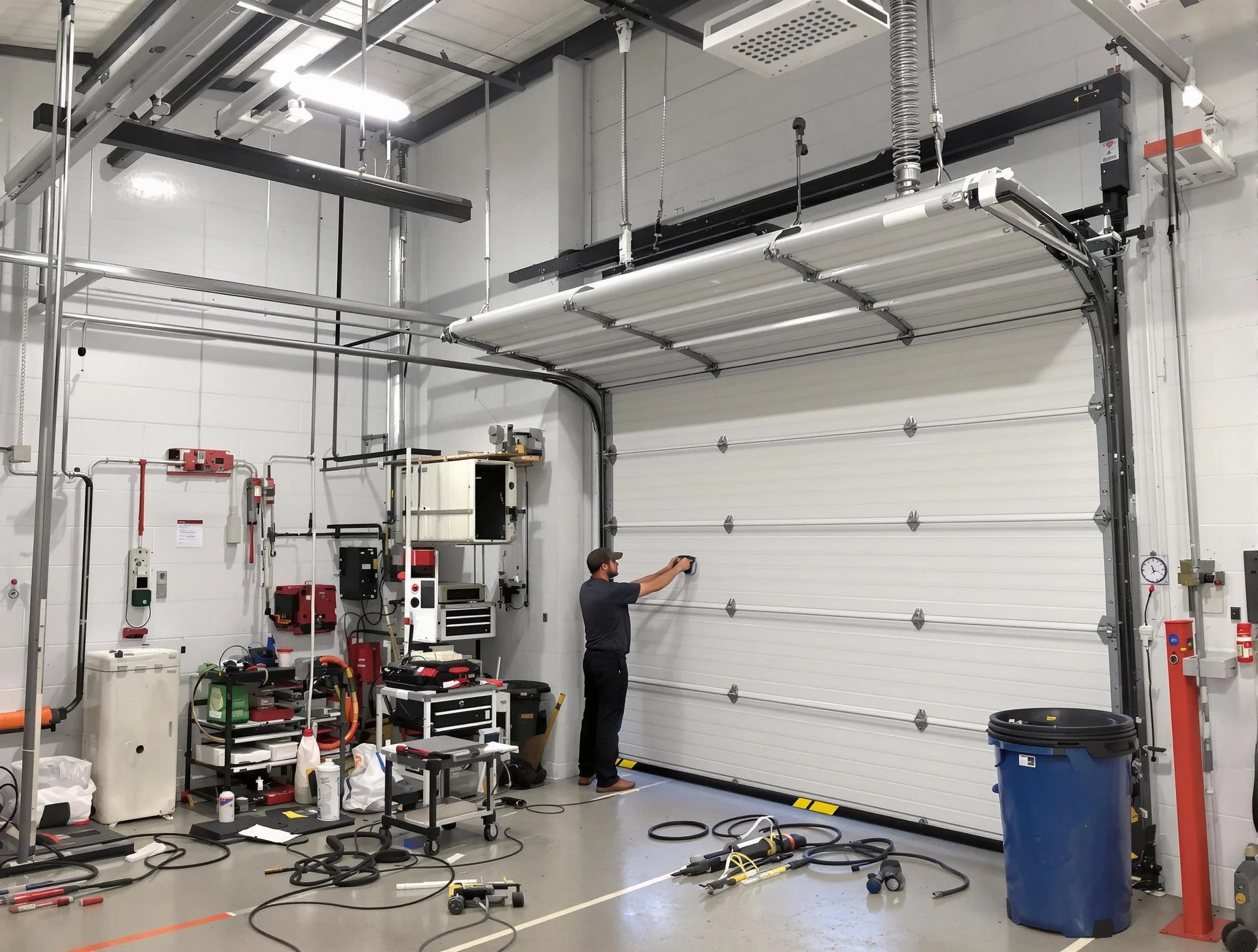 Canonsburg Garage Door Repair certified technician performing commercial door repair at a Canonsburg business facility