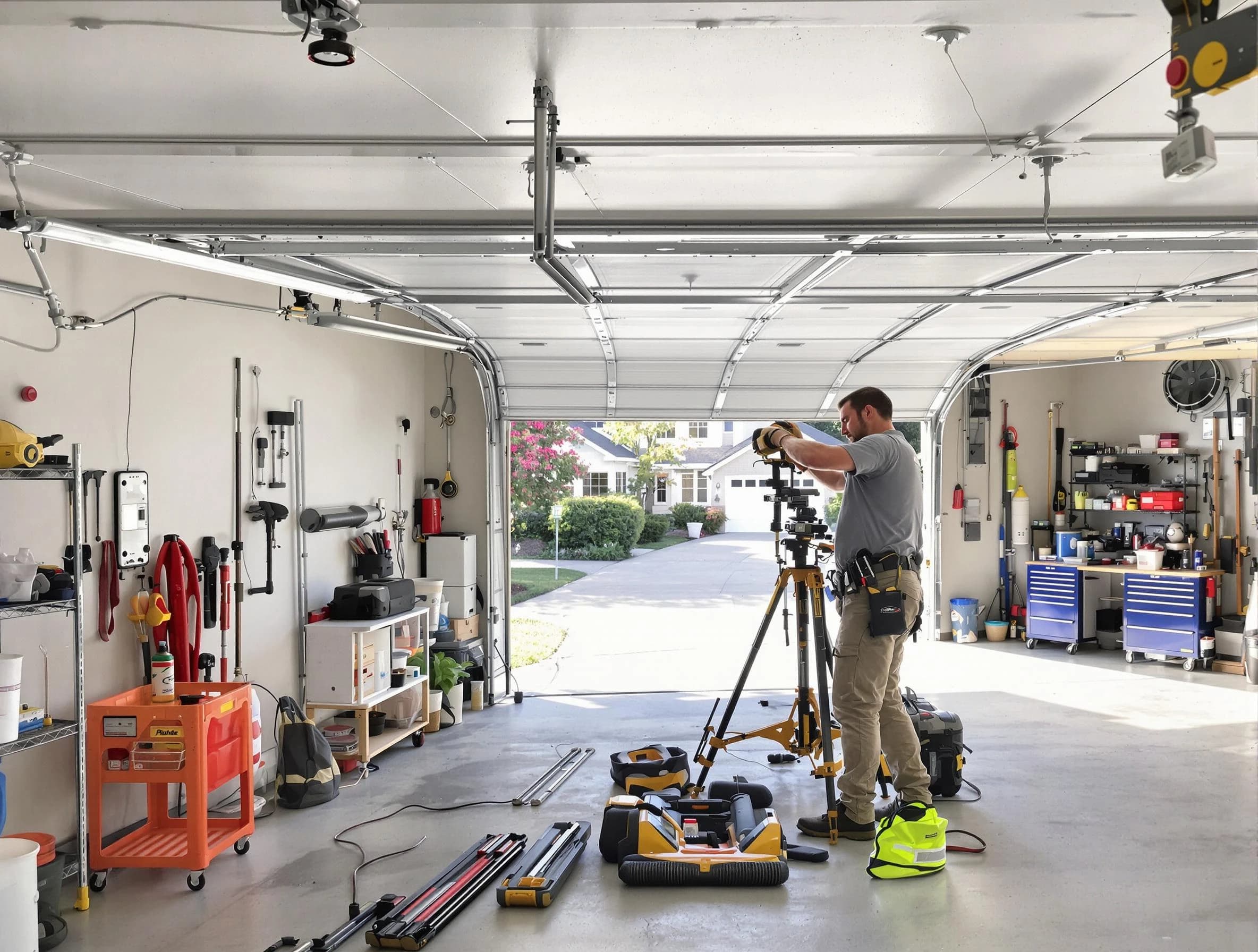 Canonsburg Garage Door Repair specialist performing laser-guided track alignment in Canonsburg